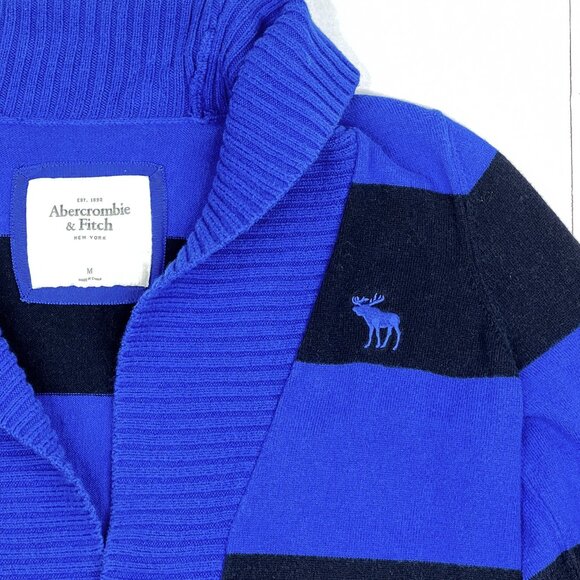 Y2K Vintage Rugby Cardigan Cotton Wool Cashmere Striped Rib Knit Size M - Picture 2 of 8